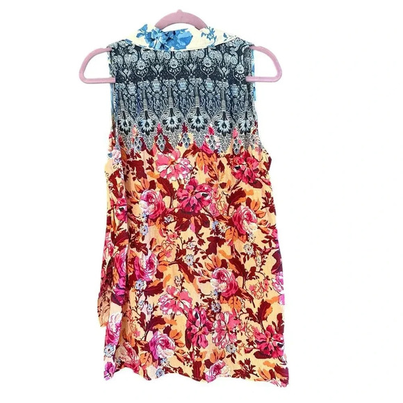 By Anthropologie Pink Combo Floral Print Viscose Button Down Tank Top Size M - Picture 4 of 6